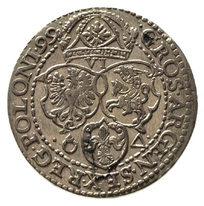 szóstak 1599, Malbork, mała głowa, na rewersie w