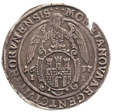talar 1637, Toruń, 28.60 g, Dav. 4374, T. 6, wada krążka, ale dość ładny egzemplarz z patyną