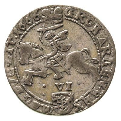 szóstak 1666, Wilno, Ivanauskas 1184:272, wada blachy, ale ładnie zachowany egzemplarz z lustrem menniczym rzadko spotykanym w tym typie monety