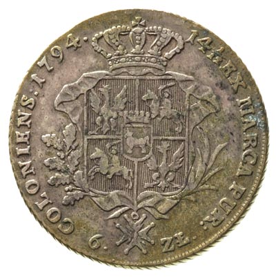 talar 1794, Warszawa, 23.87 g, Plage 373, Dav. 1623, patyna w złocistym odcieniu
