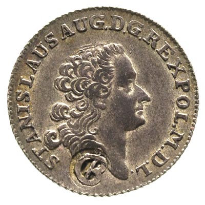 złotówka 1767, Warszawa, cyfry daty szeroko rozstawione, Plage 276, moneta pełniła funkcję pieniądza zastępczego nieznanego emitenta - kontrmarka CB pod popiersiem, ładnie zachowany egzemplarz, patyna