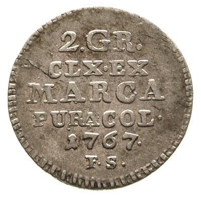 2 grosze srebrne (półzłotek) 1767, Warszawa, tarcza wąska, napisy ściśnięte, Plage 245