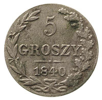 5 groszy 1840, Warszawa, kropka po GROSZY, Plage 143 R1, Bitkin 1192, rzadka odmiana, w cenniku Berezowskiego 8 złotych