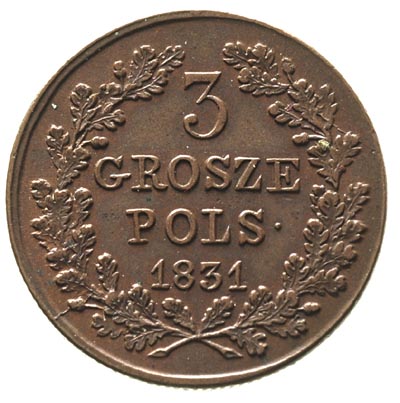 3 grosze 1831, Warszawa, łapy orła proste, Plage 282, patyna