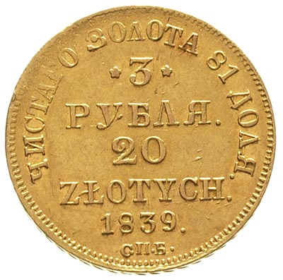 3 ruble = 20 złotych 1839, Petersburg, Plage 309