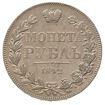 rubel 1842, Warszawa, z błędem w napisie ЗОЛОТНИКА, Plage 426, Bitkin -, rzadka moneta w cenniku Berezowskiego 15 złotych