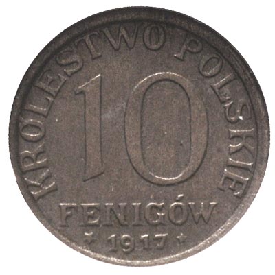 10 fenigów 1917/F, Stuttgart, Parchimowicz 6 b, napis otokowy bliżej obrzeża, moneta w pudełku GCN z certyfikatem MS 63
