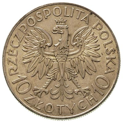 10 złotych 1933, Warszawa, Romuald Traugutt, Parchimowicz 122, patyna z delikatnym złotawym odcieniem