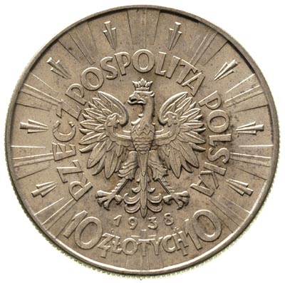 10 złotych 1938, Warszawa, Józef Piłsudski, Parchimowicz 124 e, bardzo ładne