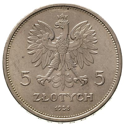 5 złotych 1928, Warszawa, Nike, Parchimowicz 114 a, drobne ryski, ale piękny egzemplarz