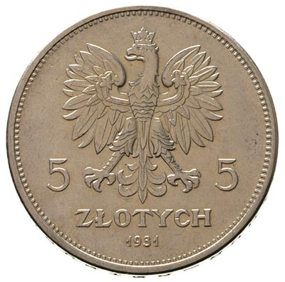 5 złotych 1931, Warszawa, Nike, Parchimowicz 114 d, minimalne ryski w tle, rzadki rocznik