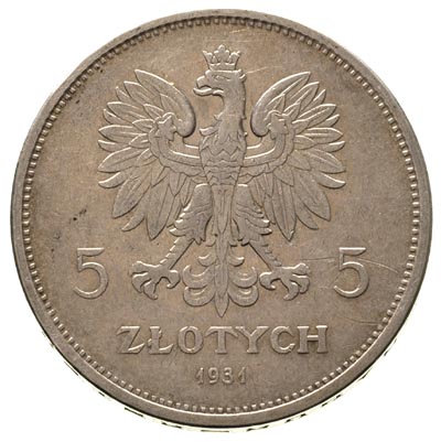 5 złotych 1931, Warszawa, Nike, Parchimowicz 114 d, rzadki rocznik