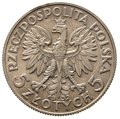 5 złotych 1932, Anglia, Głowa Kobiety, Parchimowicz 116 b, ładnie zachowane