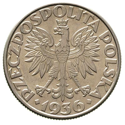 2 złote 1936, Warszawa, Żaglowiec, Parchimowicz 112, wyśmienity stan zachowania