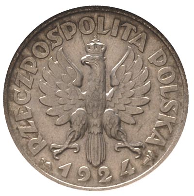 1 złoty 1924, Paryż, Parchimowicz 107 a, moneta w pudełku GCN z certyfikatem MS 63, bardzo ładne