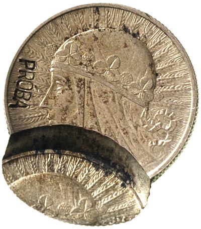 1 złoty 1932, Głowa Kobiety, odbitka technologiczna napisu PRÓBA, Parchimowicz P-131 d, moneta opisana przez Soubise-Bisiera, nakład nieznany, srebro 3.28 g, rzadka
