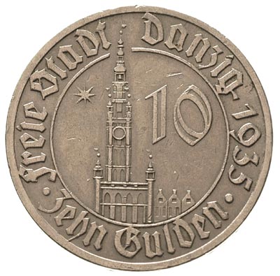 10 guldenów 1935, Berlin, Ratusz Gdański, Parchimowicz 69, rzadkie