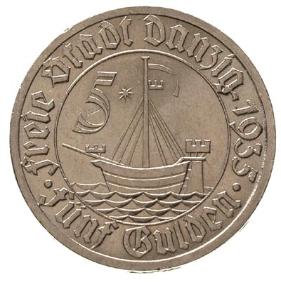 5 guldenów 1935, Berlin, Koga, Parchimowicz 68, bardzo ładnie zachowane, rzadkie