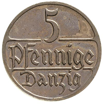 5 fenigów 1923, Berlin, Parchimowicz 55.c, rzadkie, moneta wybita stemplem lustrzanym, wyśmienity stan zachowania