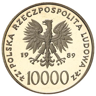 10.000 złotych 1989, Warszawa, Jan Paweł II, Parchimowicz 369 a, wybito 5.000 sztuk, srebro 31.19 g, stempel lustrzany
