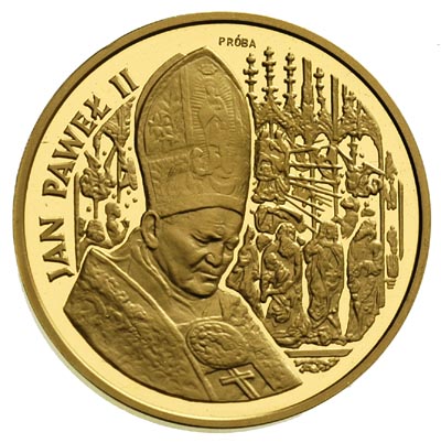 200.000 złotych 1991, Jan Paweł II, na rewersie wypukły napis PRÓBA, Parchimowicz P-640 a, wybito 400 sztuk, złoto 30.97 g, stempel lustrzany