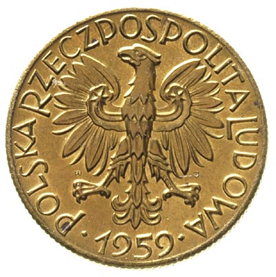 5 złotych 1959, na rewersie wypukły napis PRÓBA,
