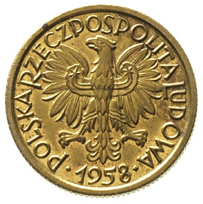 2 złote 1958, na rewersie wypukły napis PRÓBA, Parchimowicz P-223 a, nakład 100 sztuk, mosiądz 8.92 g, piękny i rzadki egzemplarz