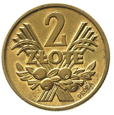 2 złote 1958, na rewersie wypukły napis PRÓBA, Parchimowicz P-223 a, nakład 100 sztuk, mosiądz 8.92 g, piękny i rzadki egzemplarz