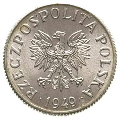 2 grosze 1949, na rewersie wklęsły napis PRÓBA, Parchimowicz -, nakład nieznany, aluminium 0.70 g, bardzo rzadka moneta w wyśmienitym stanie zachowania