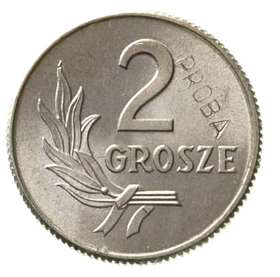 2 grosze 1949, na rewersie wklęsły napis PRÓBA, Parchimowicz -, nakład nieznany, aluminium 0.70 g, bardzo rzadka moneta w wyśmienitym stanie zachowania