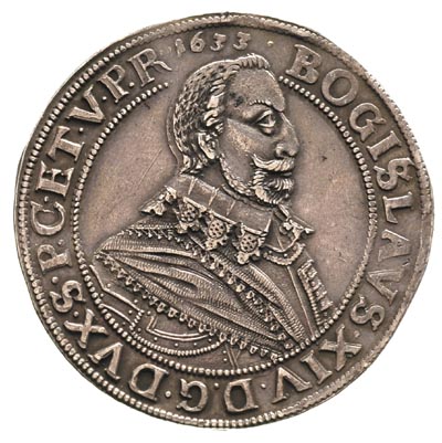 talar 1633, Szczecin, moneta z tytulaturą biskupa kamieńskiego, 29.01 g, Dav. 7282, Hildisch 302, bardzo ładnie zachowany egzemplarz, patyna