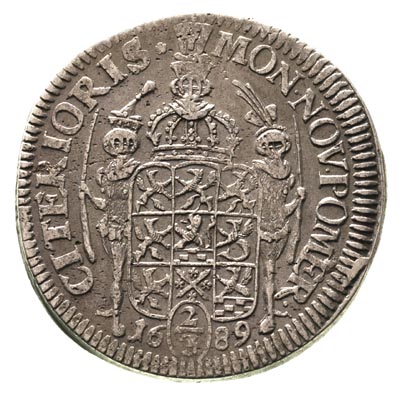 2/3 talara (gulden) 1689, Szczecin, Ahlström 113 b, Dav. 767, drobna wada blachy, patyna