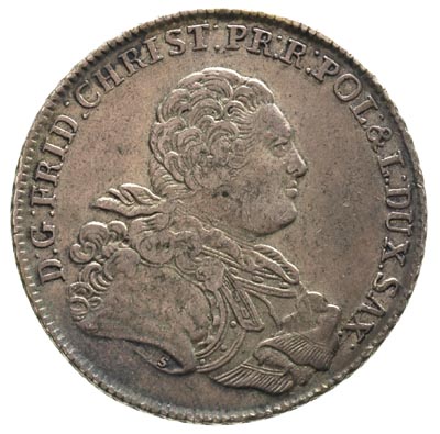 talar 1763, Lipsk, litera S na ramieniu króla, litery I.F.o F. pod tarczą herbową, 27.95 g, Schnee 1052, Dav. 2677 B, patyna