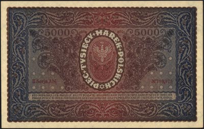5.000 marek polskich 7.02.1920, II serja AN, Miłczak 31b, Lucow 417 R2, piękne