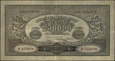 250.000 marek polskich 25.04.1923, seria D, Miłczak 34a, Lucow 429 R4, ale nie notuje tej serii