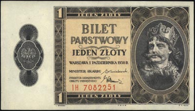 1 złoty 1.10.1938, seria IH, Miłczak 78b, Lucow 719 R3, piękny stan zachowania