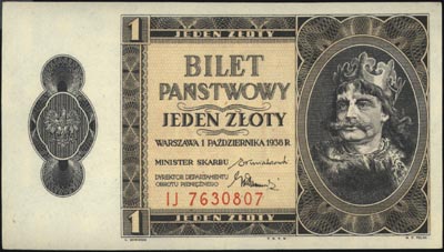 1 złoty 1.10.1938, seria IJ, Miłczak 78b, Lucow 719 R3, pięknie zachowane