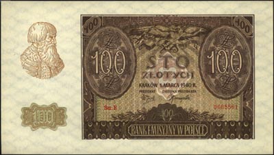 fałszerstwo 100 złotych 1.03.1940, seria B, Miłc