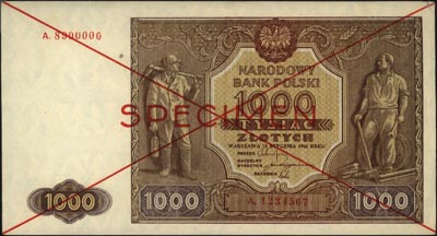 1.000 złotych 15.01.1946, SPECIMEN, seria A.1234567 / A.8900000, Miłczak 122g, minimalnie naderwany prawy górny róg