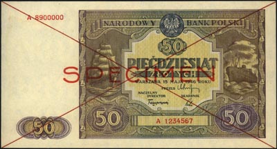 50 złotych 15.05.1946, SPECIMEN, seria A 1234567 / A8900000, Miłczak 128a