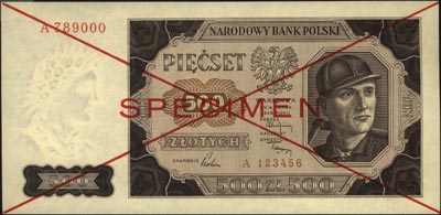 500 złotych 1.07.1948, SPECIMEN, seria A 123456 / A 789000, Miłczak 140a