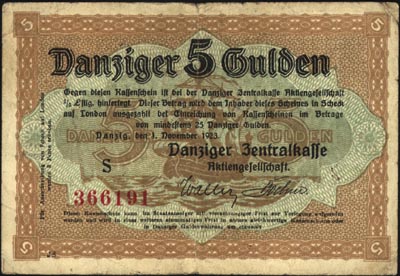 5 guldenów 1.11.1923, Miłczak G39, rzadkie