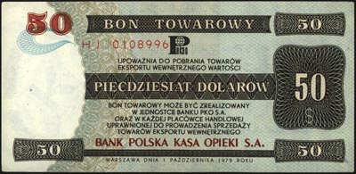 bon PKO SA na 50 dolarów 1.10.1979, seria HJ, Miłczak B35