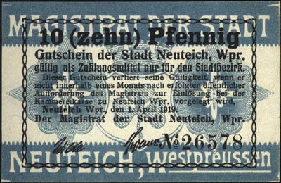 Nowy Staw /Neuteich/, 10 i 50 fenigów 1.04.1919 
