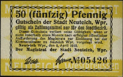 Nowy Staw /Neuteich/, 10 i 50 fenigów 1.04.1919 