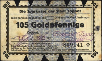 Gdańsk, 105 goldfenigów 19.10.1923, z błędem \1 
