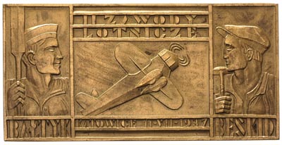 plakieta II Zawody Lotnicze Katowice 11.07.1937, bez sygnatury autora i wykonawcy, brąz 42,5x85 mm