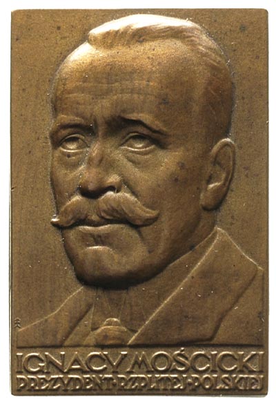 Ignacy Mościcki, plakieta autorstwa J. Aumillera, niesygnowana, 1926, brąz 27x40 mm, oryginalne pudełko, Strzałkowski 61, wyśmienicie zachowana