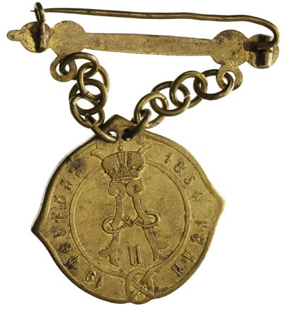 Aleksander II 1855-1881, odznaka sołtysa guberni kaliskiej, 19.02.1864, z zawieszką na łańcuchu, mosiądz, bardzo ładnie zachowany egzemplarz