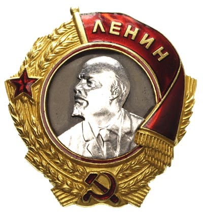 order Lenina z mocowaniem na śrubę, złoto i platyna, 43.50 g wraz z nakrętką, na stronie odwrotnej numer 16455, Sańko str 80, ładnie zachowany egzemplarz, rzadki